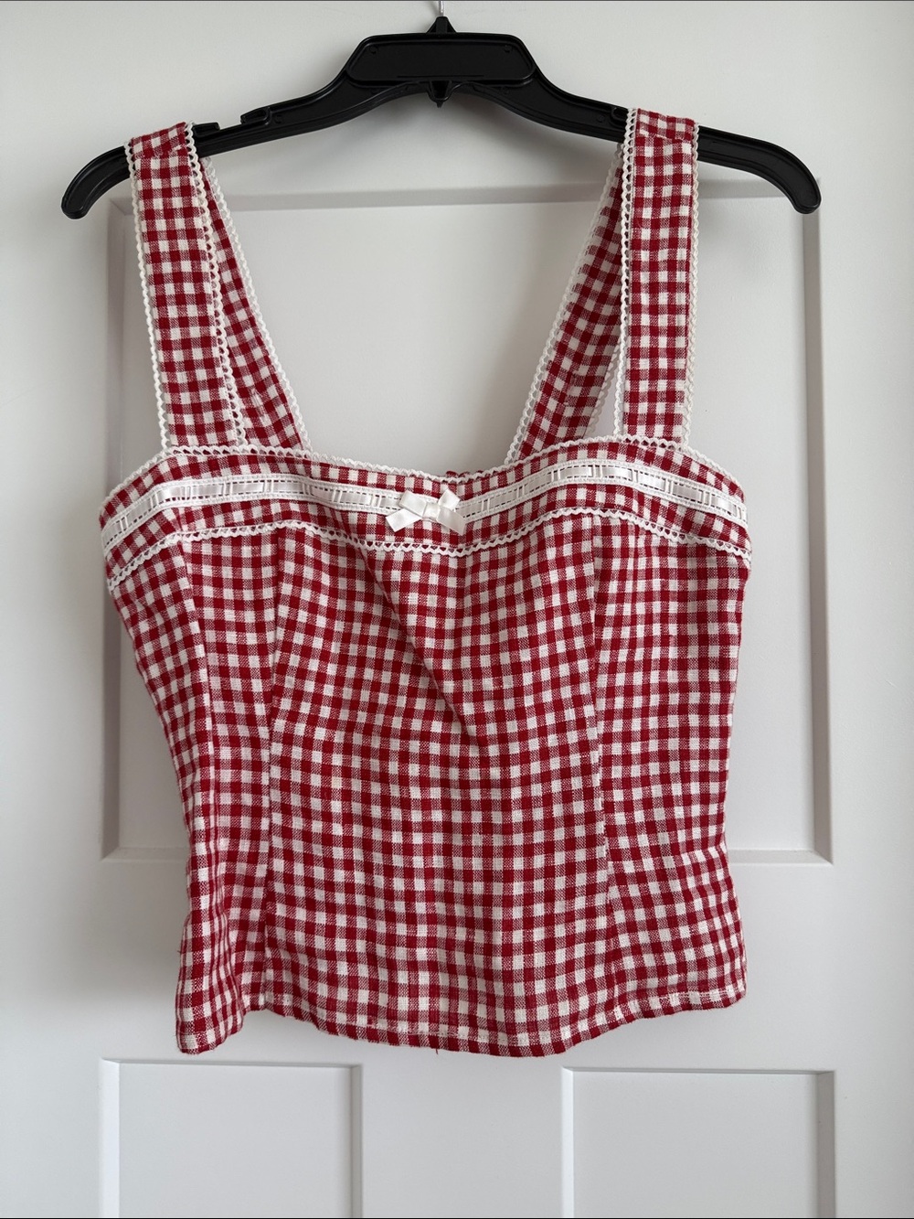 Reformation red gingham linen tank crop top